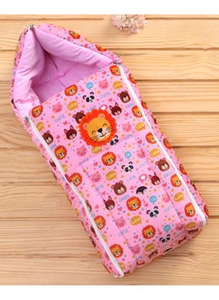 babyhug Babyhug Velvet Lion Print Sleeping Bag for Babies 0-6 Months, Comfortable & Soft - Pink (L 35 x H 65 cm)  - Image 1