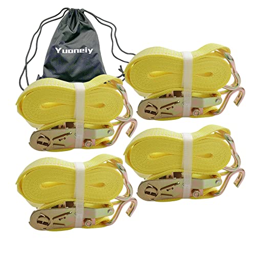 Yuoneiy Ratchet Straps Tie Down Straps Heavy Duty (4PK) 2" x 15' x 4400 lbs J Hook Cargo Tie-Downs Straps for Motorcycle, ATV, UTV, Trailer - Image 2