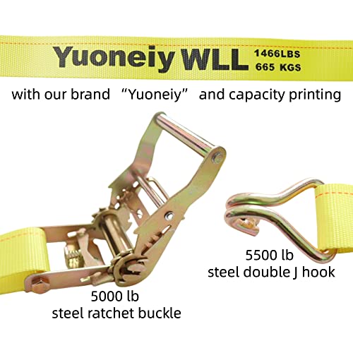 Yuoneiy Ratchet Straps Tie Down Straps Heavy Duty (4PK) 2" x 15' x 4400 lbs J Hook Cargo Tie-Downs Straps for Motorcycle, ATV, UTV, Trailer - Image 4