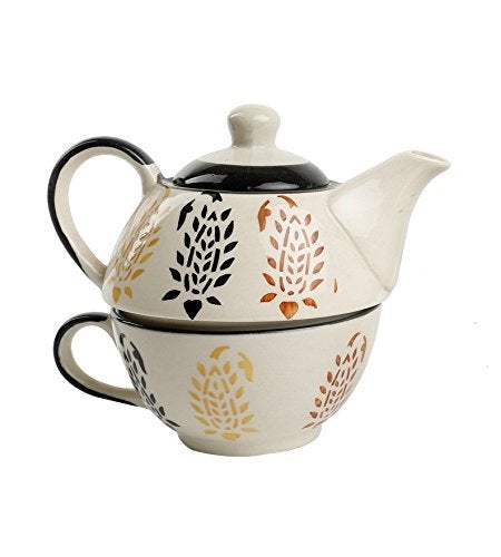 Caffeine Ceramic Handmade Blue boota 2 in1 Tea Pot (Set of 1, Single Kettle with Cup) - Image 2