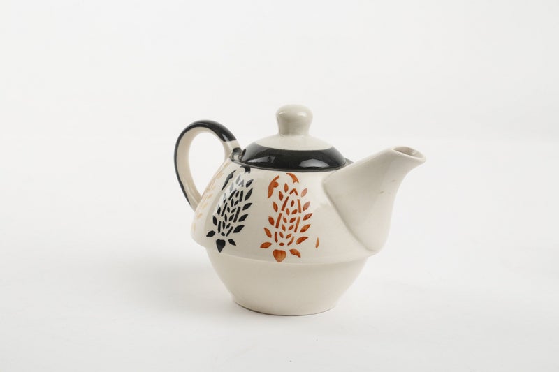 Caffeine Ceramic Handmade Blue boota 2 in1 Tea Pot (Set of 1, Single Kettle with Cup) - Image 4