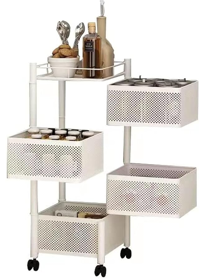 Homeware 4 Tier Square Multipurpose Rolling Storage Cart White 29X74X29 Cms