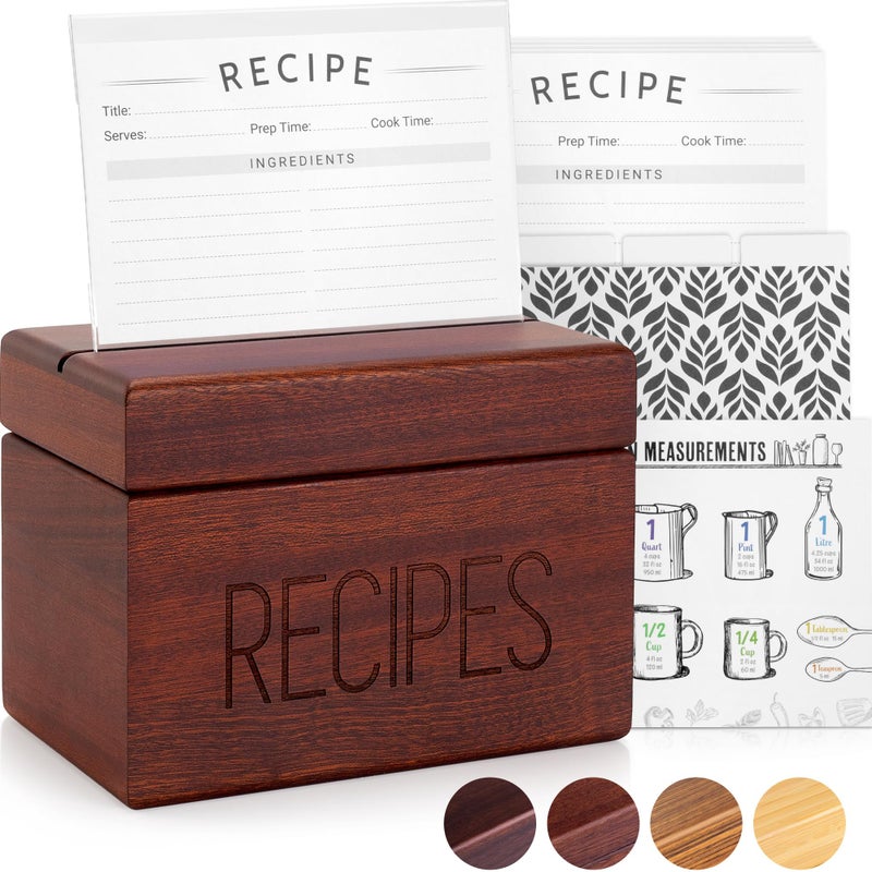 Apace Living Apace Living Recipe Box with 50 Recipe Cards and Dividers  Vintage Style Sapele Wood 4x6 Recipe Holder Card Box  Exclusively from the Premier Collection  Fits 240 Cards 