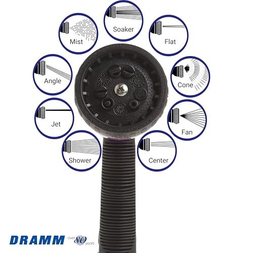 Dramm Revolver Heavy Duty 9 Pattern Quick Click Adjustable Garden Hose Spray Nozzle with Trigger Style Handle, for your Car, Boat, Deck, Sidewalk, Flowers and Young Trees, Green - Image 3