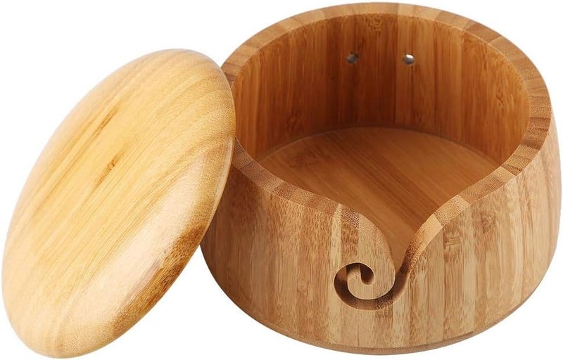 كلاراكو وعاء خيوط من كلاركو، وعاء خيوط خشبي مصنوع يدويًا مع غطاء قابل للإزالة للحياكة والكروشيه، للأم والجدة - Image 5