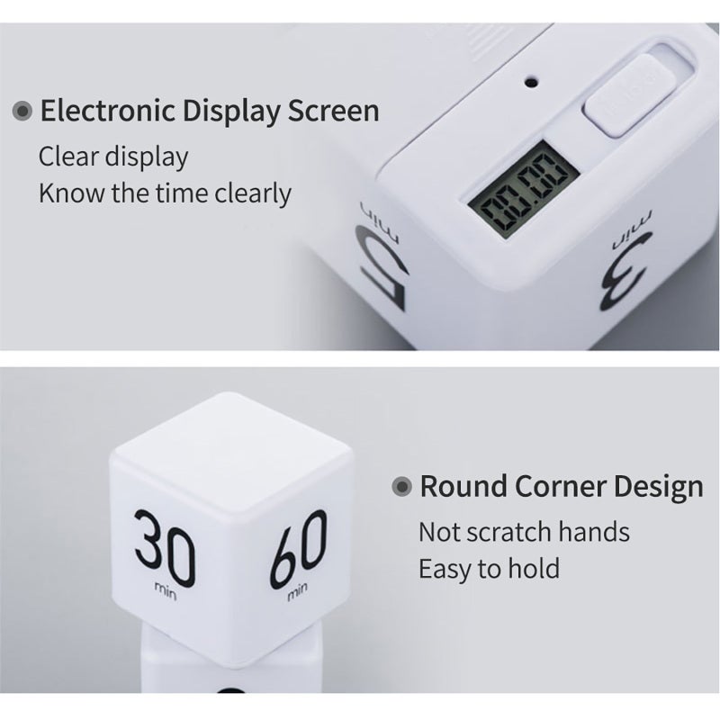 Cube Timer 1/3/5/10 Min Gravity Induction Timing - Clear Digital Display Adjustable Alarm Volume Countdown Timer for Cooking Learning Sports Gaming Office - Image 5