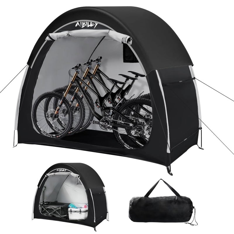 Aibiley Bike Storage Shed with Rain Cover,2X Sturdy 420D Polyester Cloth,Waterproof Outdoor Bicycle 2-3 Bikes Tent,Waterproof Zipper,Garden Tools,Toys,Backyard Mowers Shelter,8X Windproof Ropes - Image 1