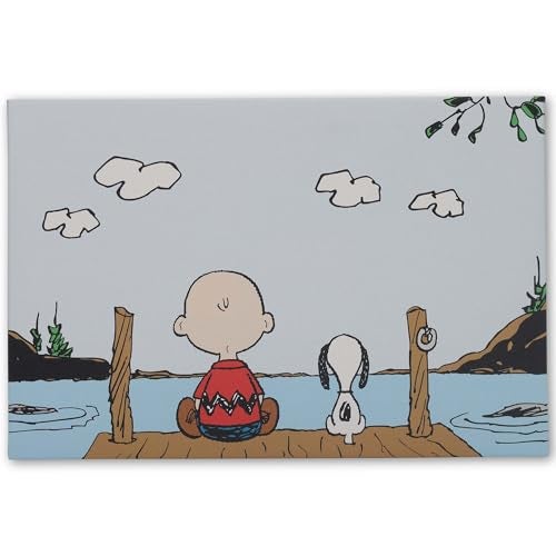 Open Road Brands Peanuts Charlie Brown and Snoopy On Dock Gallery Wrapped Canvas Wall Decor Peaceful Peanuts Wall Art for Home - Image 1