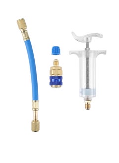 Manual AC Oil Dye Injector Kit with 30ml Hand Push Compressor and Quick Coupler for Car HVAC Systems