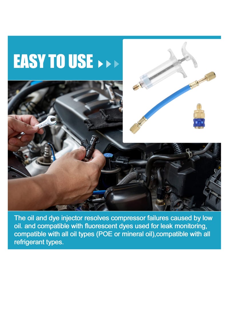 Generic - Manual AC Oil Dye Injector Kit with 30ml Hand Push Compressor and Quick Coupler for Car HVAC Systems - Image 1