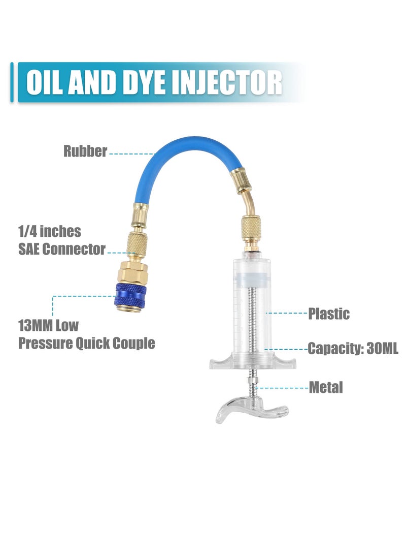 Generic - Manual AC Oil Dye Injector Kit with 30ml Hand Push Compressor and Quick Coupler for Car HVAC Systems - Image 1