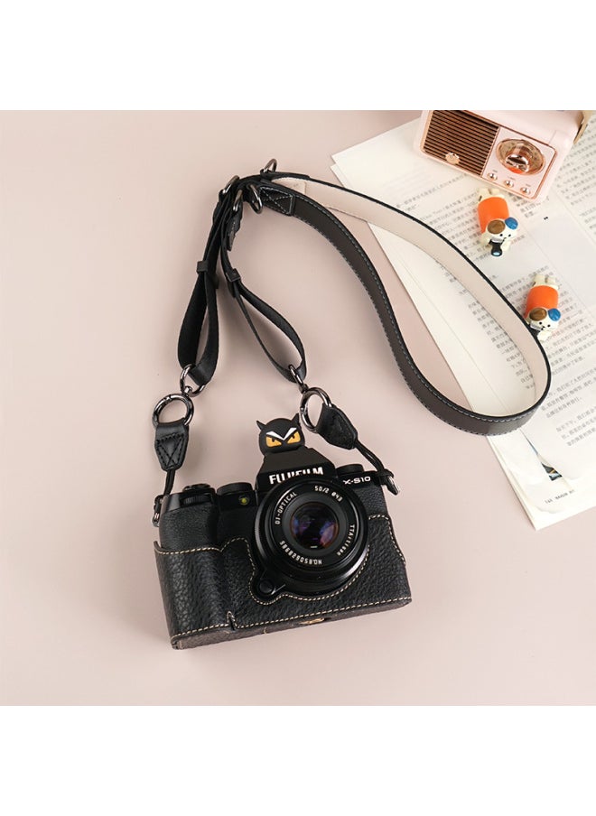 Generic - Suitable For Fuji XS20 Protective Case XT30 Second Generation Camera Bag XT5 Base XM5 Leather Case XT20/XS10 Case-Color:D: Xs10 Lychee Pattern Base [black] + V303 Shoulder Strap, Tempered Film (excluding Hot Shoe Cover) - Image 1