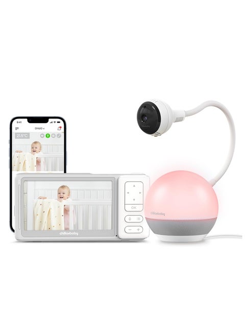 CHILLAX Baby Monitor Baby Mood Plus,5-inch 1080p HD Camera Wi-Fi Baby Monitor,with Sleep Trainer & Mood Light Soother,Flexible Gooseneck and 360°Pan View,Accessible via Phone App and Nursery Features