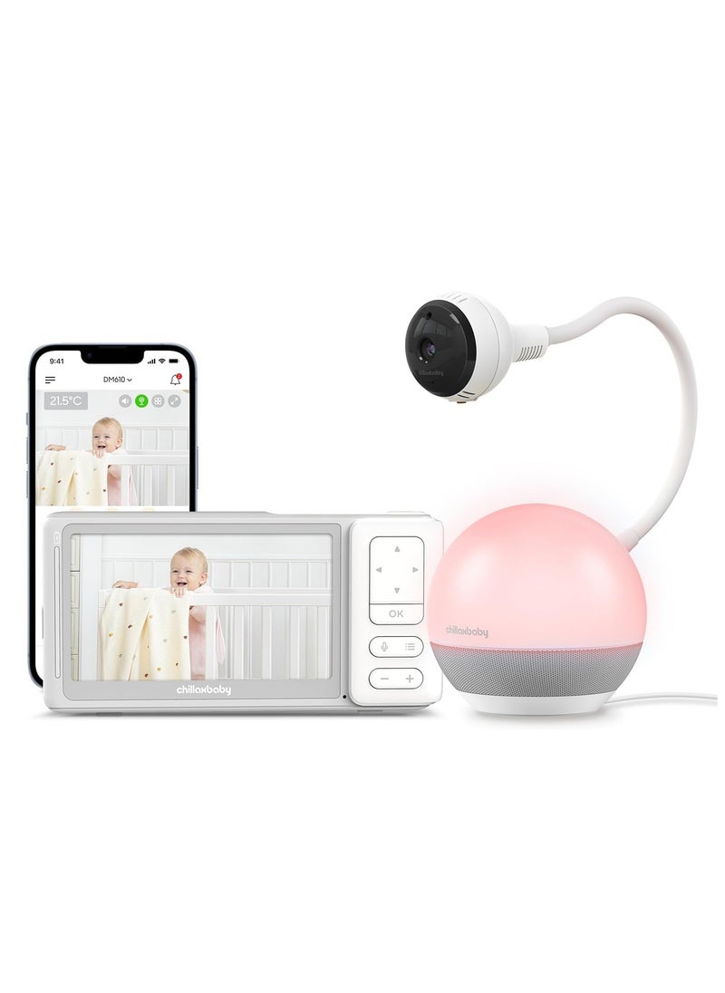 Chillax CHILLAX Baby Monitor Baby Mood Plus,5-inch 1080p HD Camera Wi-Fi Baby Monitor,with Sleep Trainer & Mood Light Soother,Flexible Gooseneck and 360°Pan View,Accessible via Phone App and Nursery Features  - Image 1