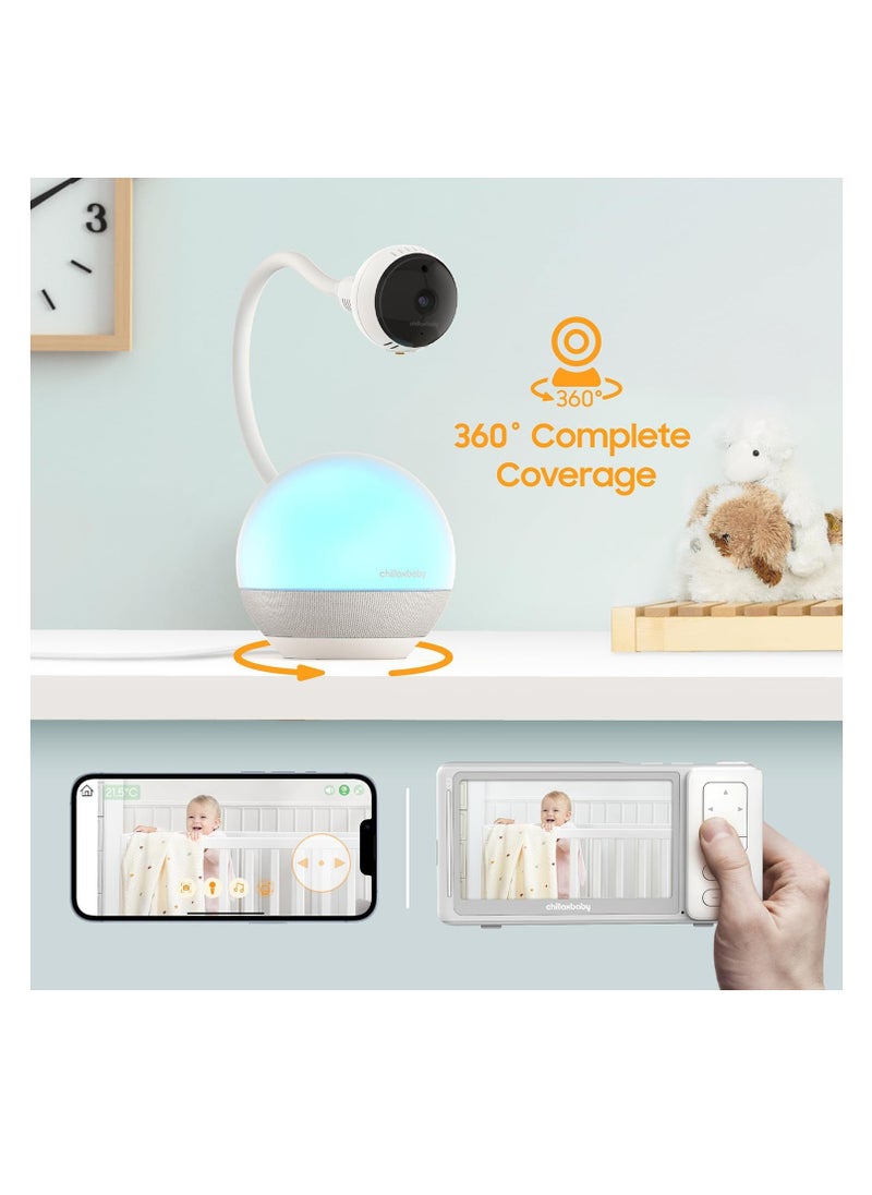 Chillax CHILLAX Baby Monitor Baby Mood Plus,5-inch 1080p HD Camera Wi-Fi Baby Monitor,with Sleep Trainer & Mood Light Soother,Flexible Gooseneck and 360°Pan View,Accessible via Phone App and Nursery Features  - Image 3