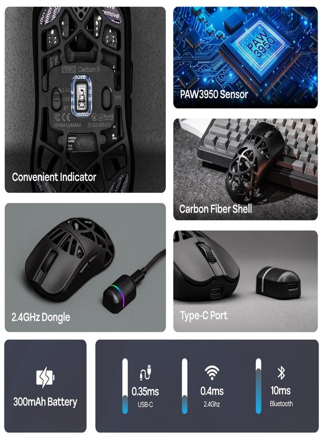 EPOMAKER Carbon X Wireless Gaming Mouse, 400 to 30,000 DPI Adjustable, PAW3950 Sensor, 50g Lightweight, Carbon Fiber Shell, 2.4G/BT/USB-C Rechargeable Wireless Mouse for PC/Mac/Linux (Black) - Image 3