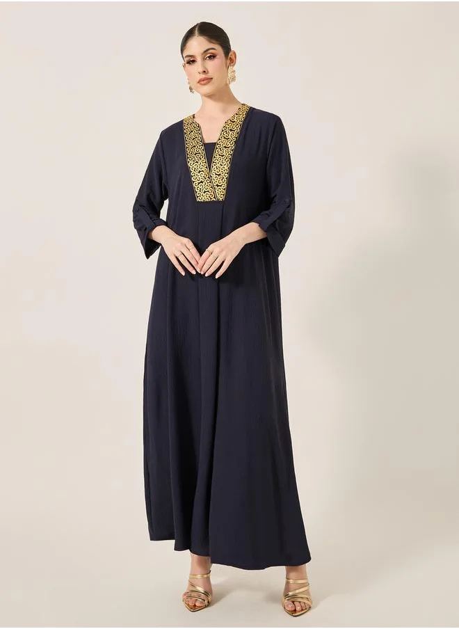 Styli Embroidered V-Neck A-Line Jalabyia