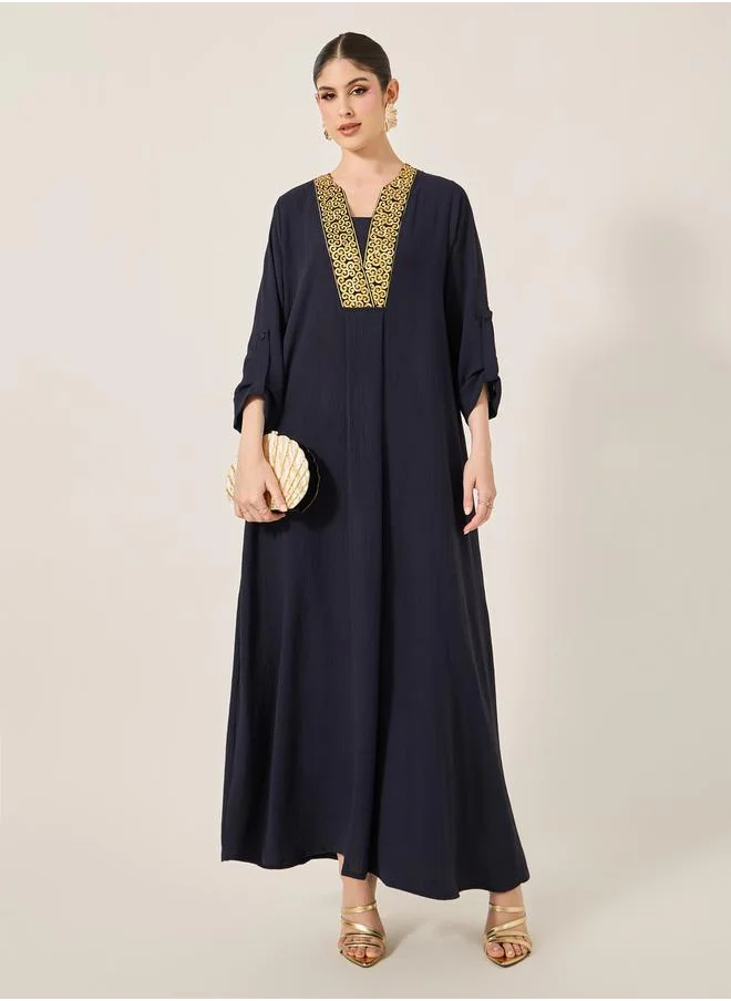 Styli Embroidered V-Neck A-Line Jalabyia