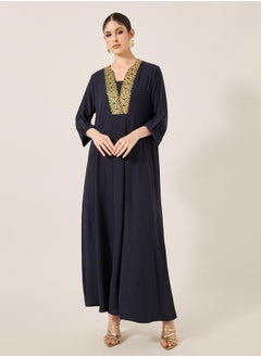 Styli Embroidered V-Neck A-Line Jalabyia  - Image 2