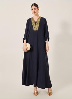 Styli Embroidered V-Neck A-Line Jalabyia  - Image 1