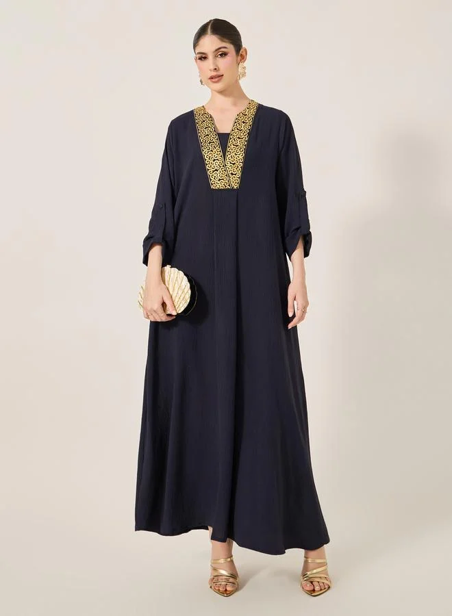 Styli Styli Embroidered V-Neck A-Line Jalabyia