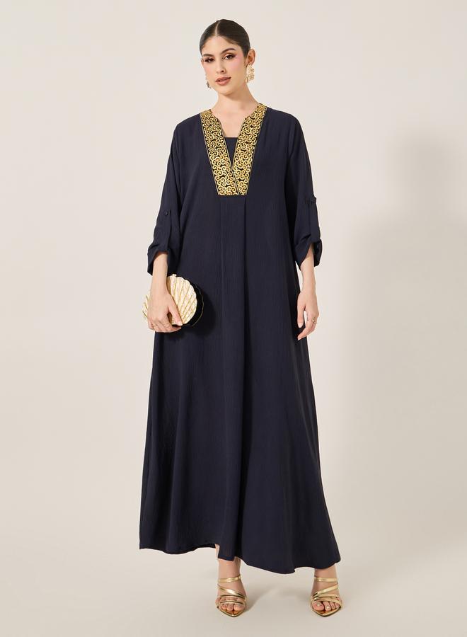 Styli Embroidered V-Neck A-Line Jalabyia - Image 1