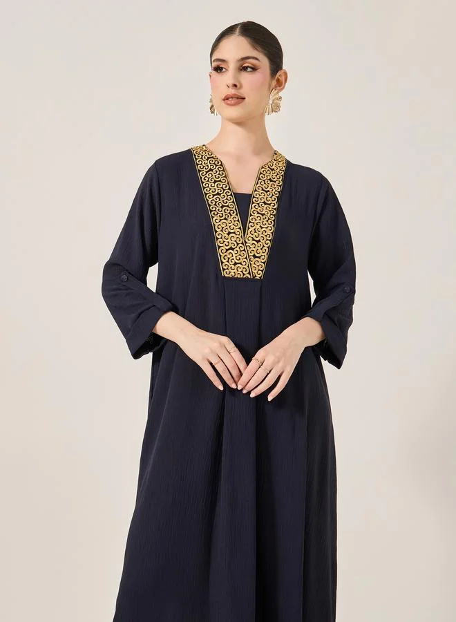Styli Styli Embroidered V-Neck A-Line Jalabyia