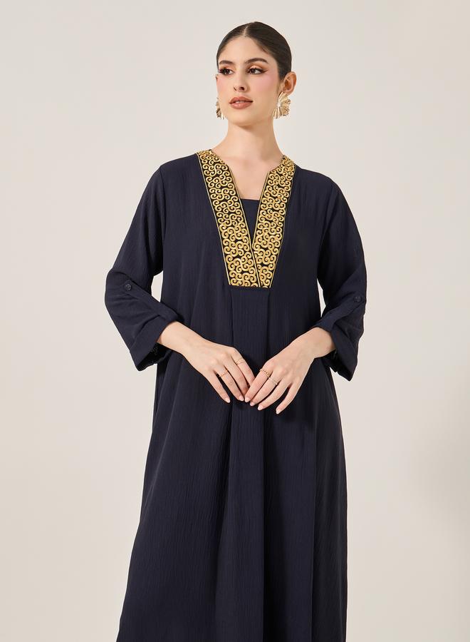 Styli Embroidered V-Neck A-Line Jalabyia - Image 3