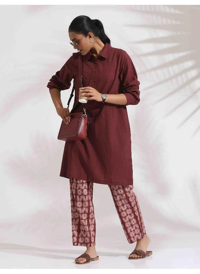 ترو برونز trueBrowns Brown Cotton Solid Kurta Co-ord Set
