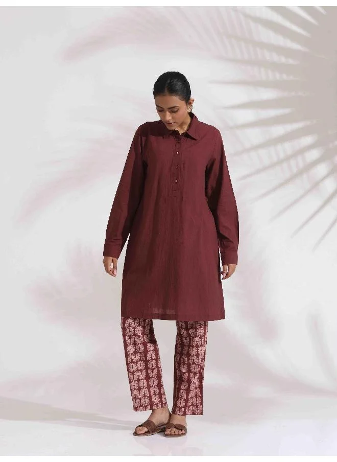 ترو برونز trueBrowns Brown Cotton Solid Kurta Co-ord Set