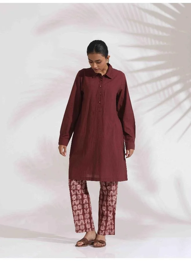 trueBrowns trueBrowns Brown Cotton Solid Kurta Co-ord Set
