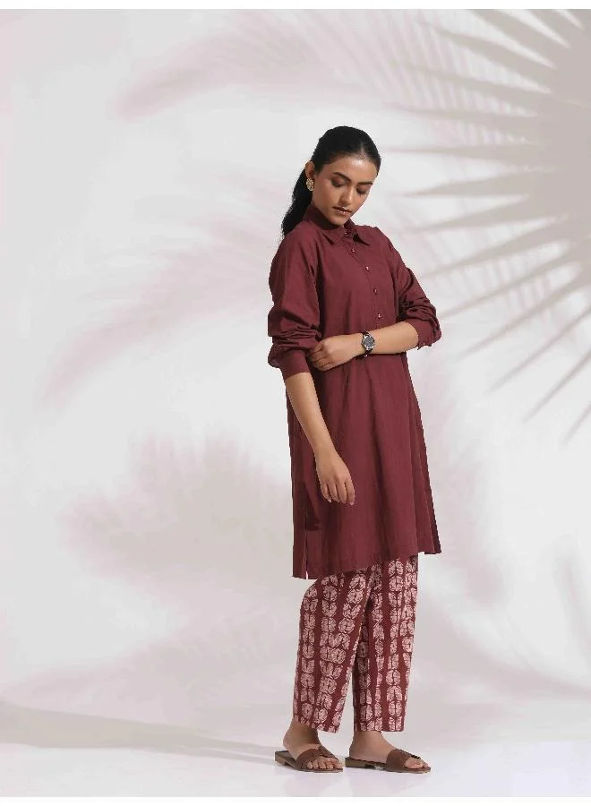trueBrowns trueBrowns Brown Cotton Solid Kurta Co-ord Set