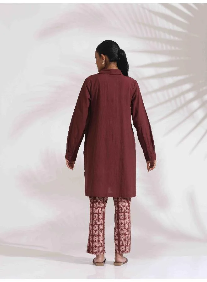 trueBrowns trueBrowns Brown Cotton Solid Kurta Co-ord Set
