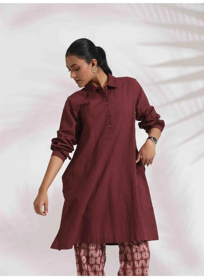 trueBrowns trueBrowns Brown Cotton Solid Kurta Co-ord Set