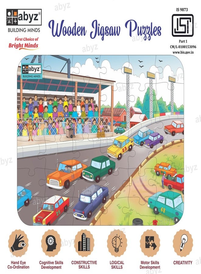 ABYZ Wooden Jigsaw Puzzle – CAR Racing Playset for Fun Educational & Little Explorers, 36-Pieces & Pack of 3 Fun Games with Multicolor | Birthday Gift for (4-6 Years) Age Kids. - Image 3