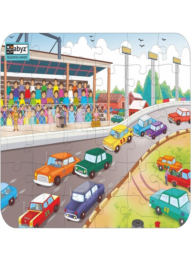 ABYZ Wooden Jigsaw Puzzle – CAR Racing Playset for Fun Educational & Little Explorers, 36-Pieces & Pack of 3 Fun Games with Multicolor | Birthday Gift for (4-6 Years) Age Kids. - Image 1