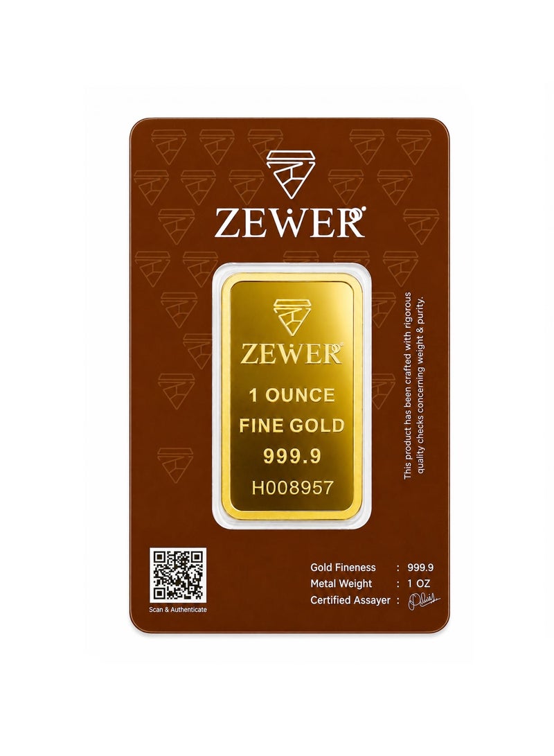 Zewer 1 Ounce (31.1g) 24K 999.9 Fine Gold Bar, Burj Khalifa Design - Image 1