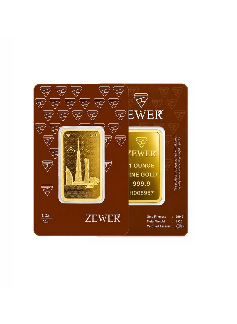 Zewer 1 Ounce (31.1g) 24K 999.9 Fine Gold Bar, Burj Khalifa Design - Image 3