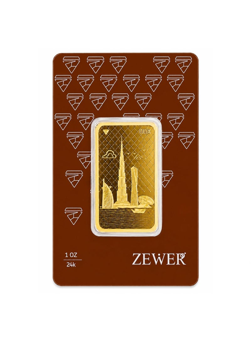 Zewer 1 Ounce (31.1g) 24K 999.9 Fine Gold Bar, Burj Khalifa Design - Image 2