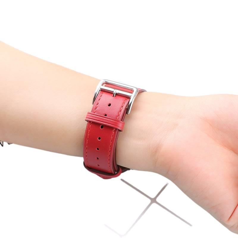 AD Navy Blue Classic Leather Strap Smartwatch Band Compatible with Apple Watch / SE with Adjustable Fit Replacement Strap for Daily Wear - Image 5