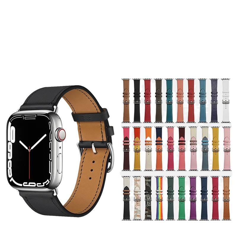 AD Navy Blue Classic Leather Strap Smartwatch Band Compatible with Apple Watch / SE with Adjustable Fit Replacement Strap for Daily Wear - Image 2