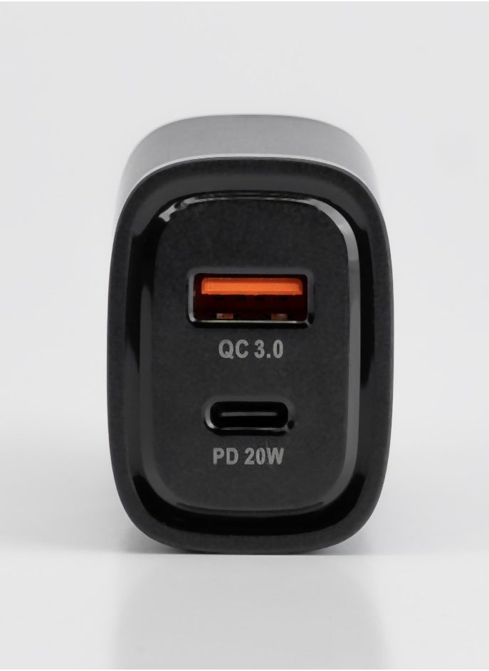 JBQ - 20W PD+QC 3.0 Dual Port Fast Charging 2 Pin Adapter With USB to Lightning Cable - Image 1