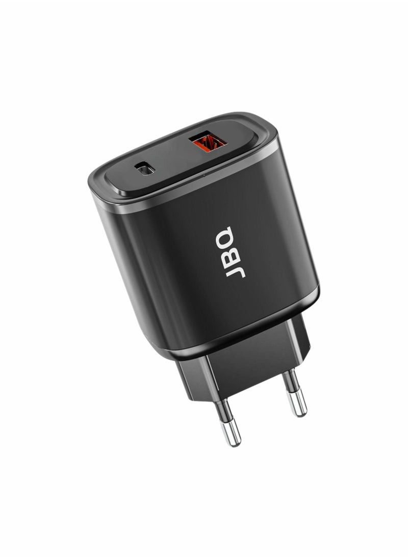 JBQ - 20W PD+QC 3.0 Dual Port Fast Charging 2 Pin Adapter With USB to Lightning Cable - Image 1