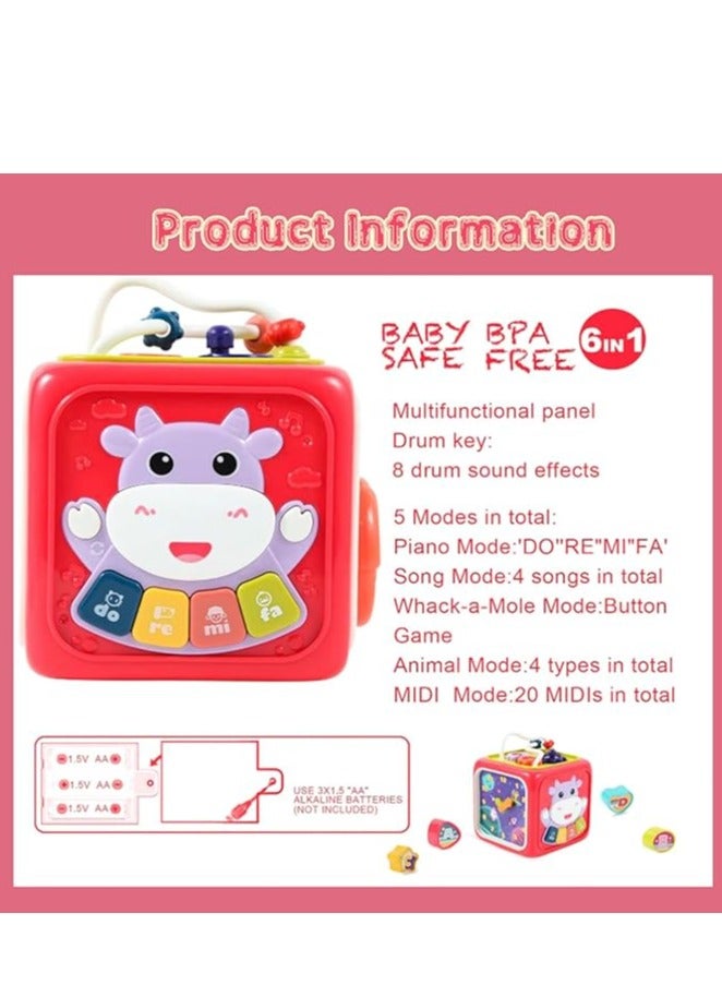 Early Development Toys,Children's educational toys,Baby Activity Cube,6 In 1 Cartoon Infant Activity, Busy Learning Activity Cube Toy With Music Flashing,Early Development Learning Toys - Image 4