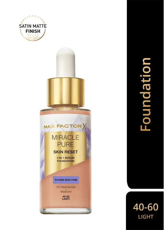 Max Factor Miracle Pure 2in1 Skin Reset Serum Foundation - 40-60 - Light, 30ml