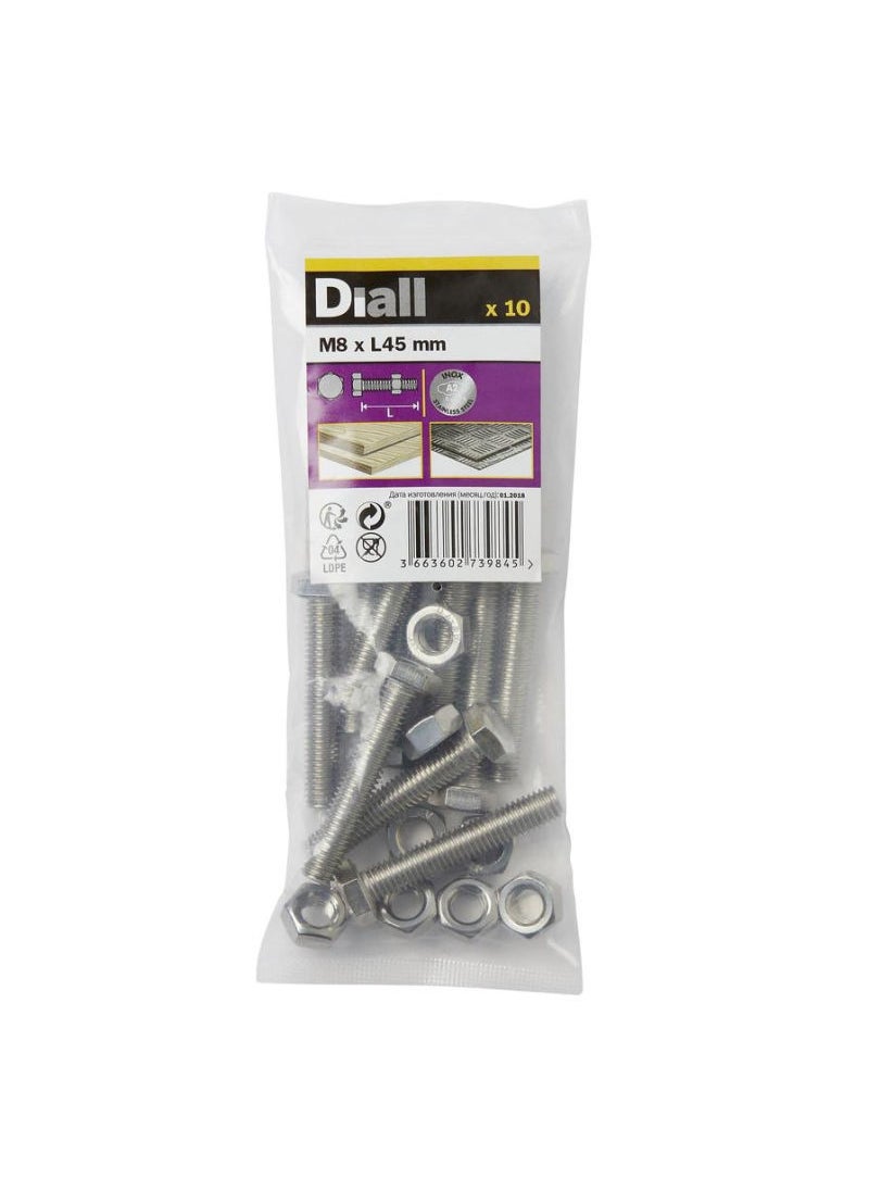 ACE Hex Stainless Steel Bolt And Nut Set 4.5 Cm 10 Piece 
