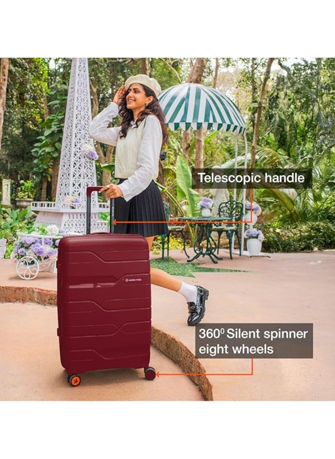 nasher miles Nasher Miles Paris Hard-Sided Polypropylene Check-in Luggage 24 inch | 65cm | 8 Wheels Medium Trolley Bag for Travel | Suitcase (Maroon)  - Image 5