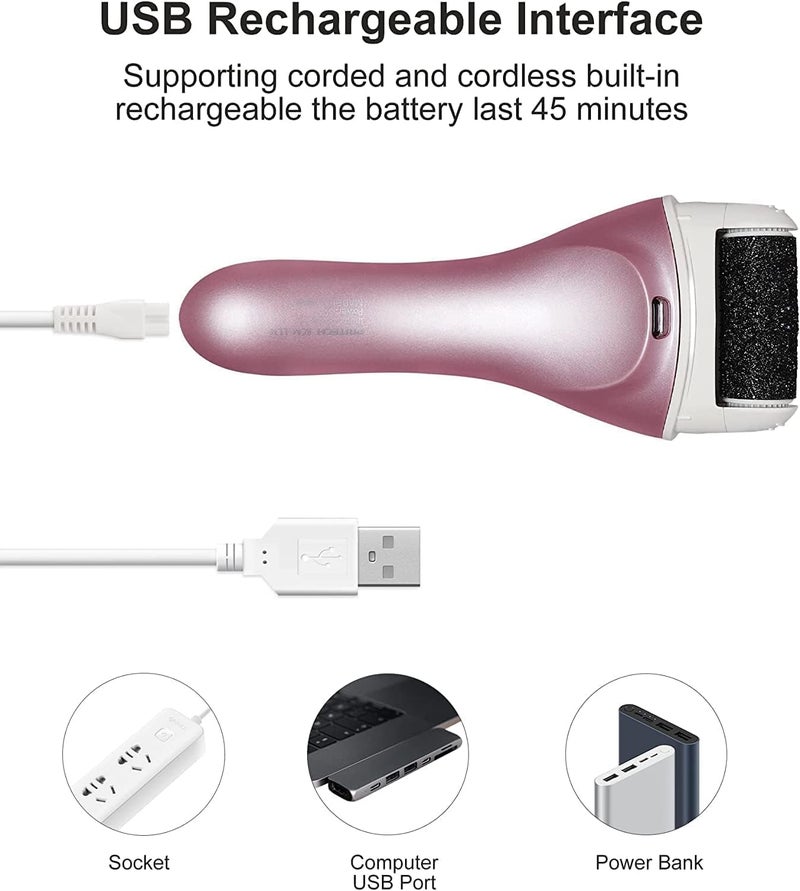 pritech Electric Feet Callus Removers Rechargeable,Portable Electronic Foot File Pedicure Tools, Electric Callus Remover Kit,Professional Pedi Feet Care Perfect for Dead,Hard ed Dry Skin（PINK） - Image 5