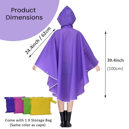 HACER EVA Raincoat Poncho 160 GSM with Adjustable Hood Full Sleeves Knee Length Universal Size Water Resistant Outdoor Rainwear for Women Camping Trekking Hiking (Pack of 1, Purple) - Image 2