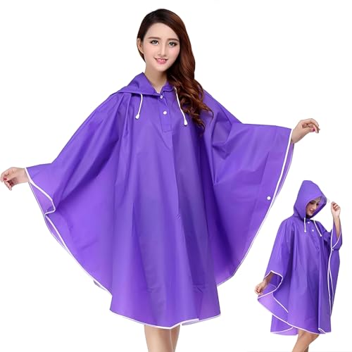 HACER EVA Raincoat Poncho 160 GSM with Adjustable Hood Full Sleeves Knee Length Universal Size Water Resistant Outdoor Rainwear for Women Camping Trekking Hiking (Pack of 1, Purple) - Image 1